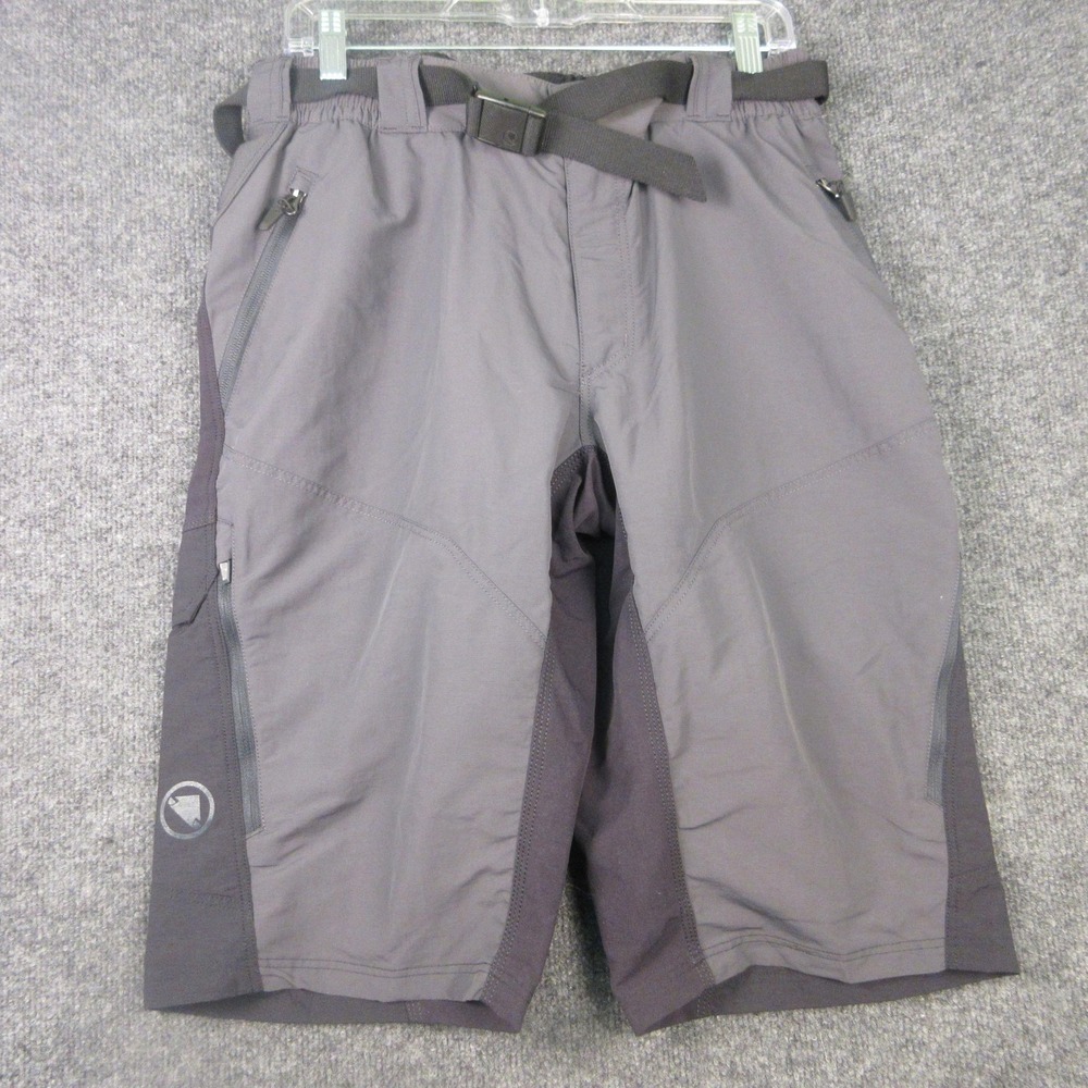 Endura Shorts Mens Medium Gray Biker Adjustable Waist Zip Pockets MTB Cycling